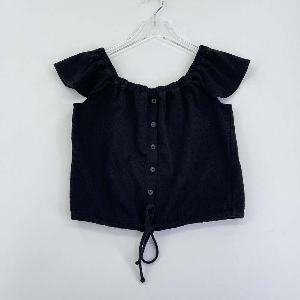 Madewell Blouse Womens Crop Top Medium Black Off The Shoulder Short Sleeve Shirt